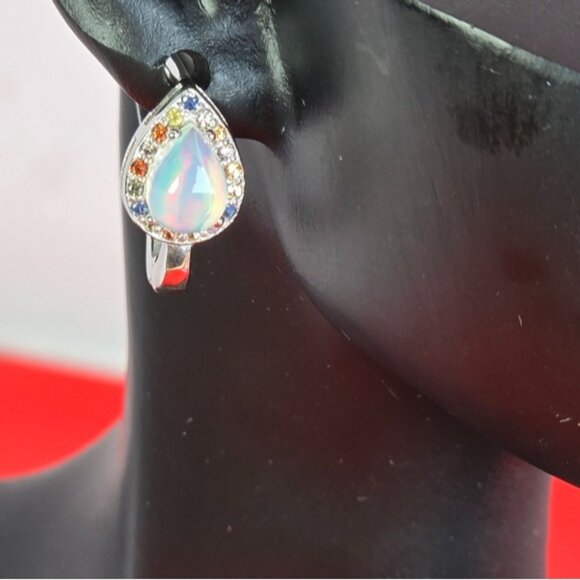 925 Sterling Silver Jewelry Set with Natural White Opal & Multicolor Sapphire - Picture 3 of 12